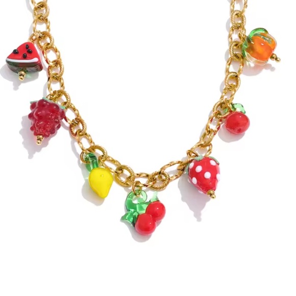 Tutti Frutti Charm 18K Gold Stainless Steel Waterproof Necklace - Picture 7 of 10
